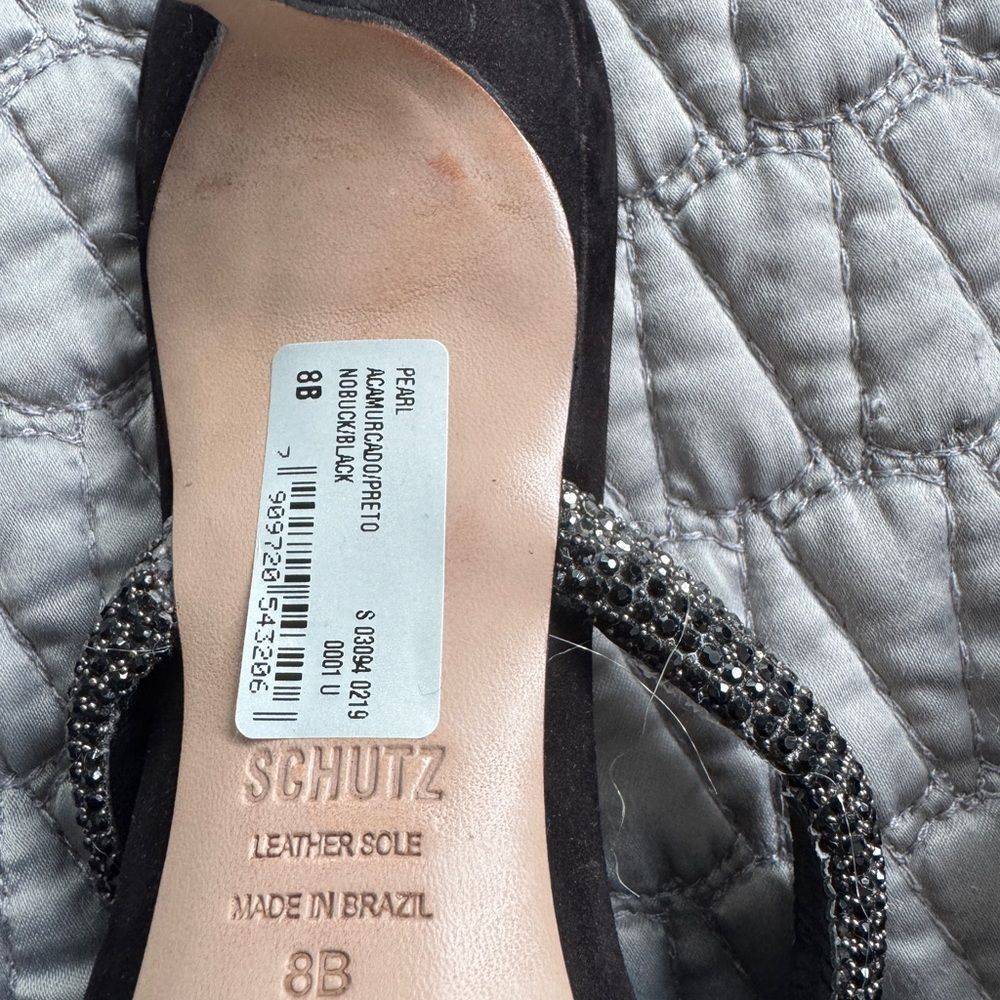 Schutz Black Suede Pearl Pointed Toe Mules Size 8. - Picture 7 of 7